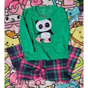 Carters Size 5 Panda Sweater Green Plaid Pants Pajamas Set of Two Christmas Fall